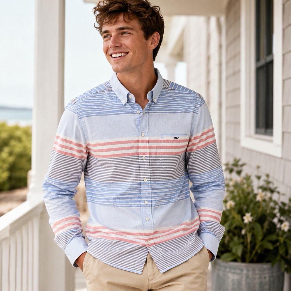 Vineyard Vines Mens XL Slim Fit Tucker Shirt Stripe Preppy Coastal Old Money